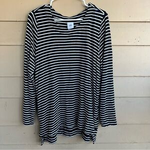 Cabi Women's Size Large Side Snap Tee Black White Sailor Stripe Tunic Top